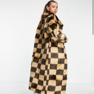 Misguided checkered fur coat